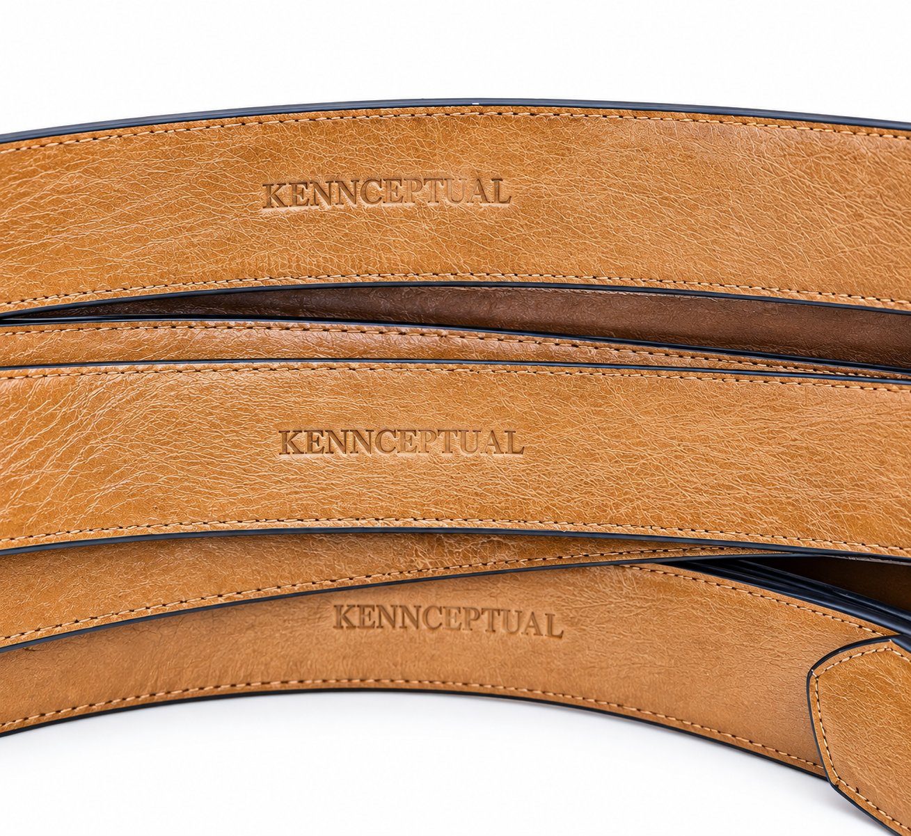 Kennceptual embossed logo detail on camouflage hair calf belt lining