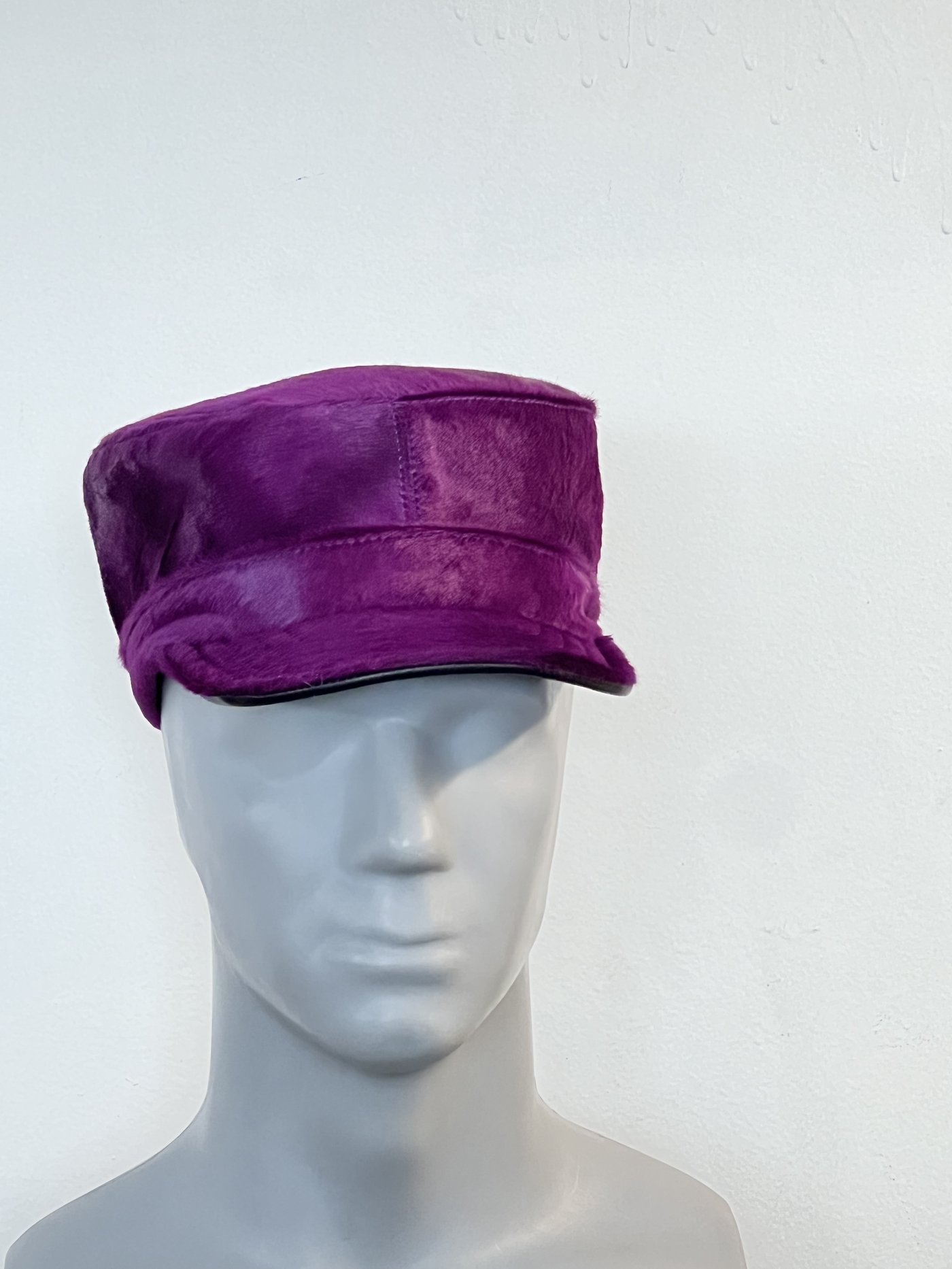 KC Militia hat in purple pony hair, front view