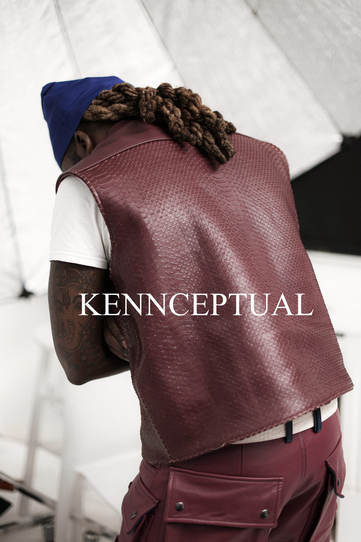 Back view detail of V2 Vest in bordeaux python