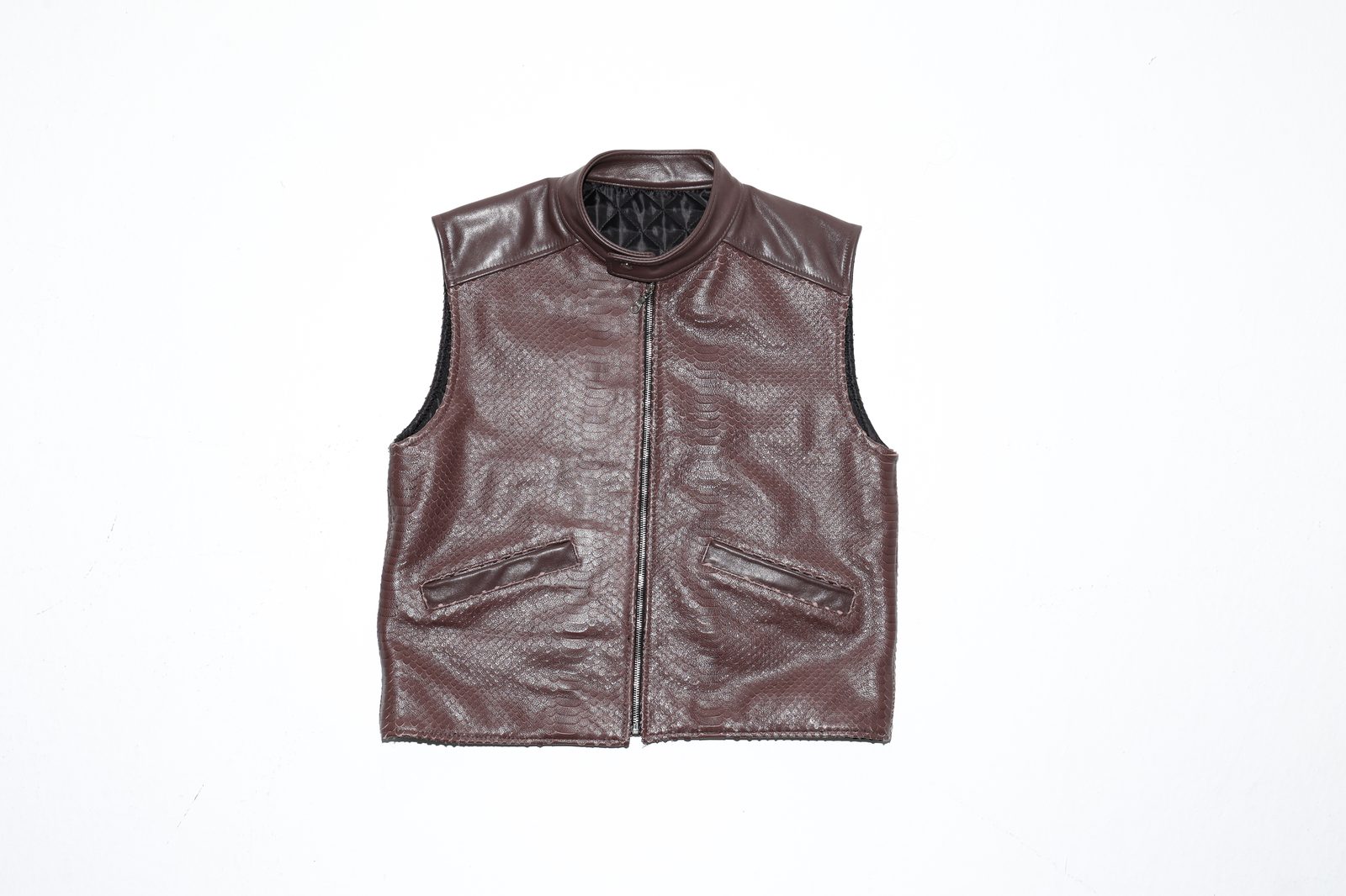 V2 python vest, chocolate colorway, front view